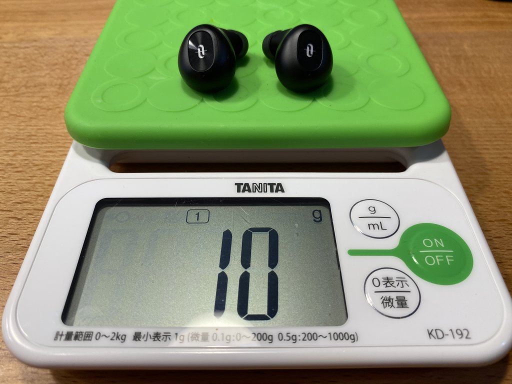 TaoTronics SoundLiberty 77 イヤホンの重さ